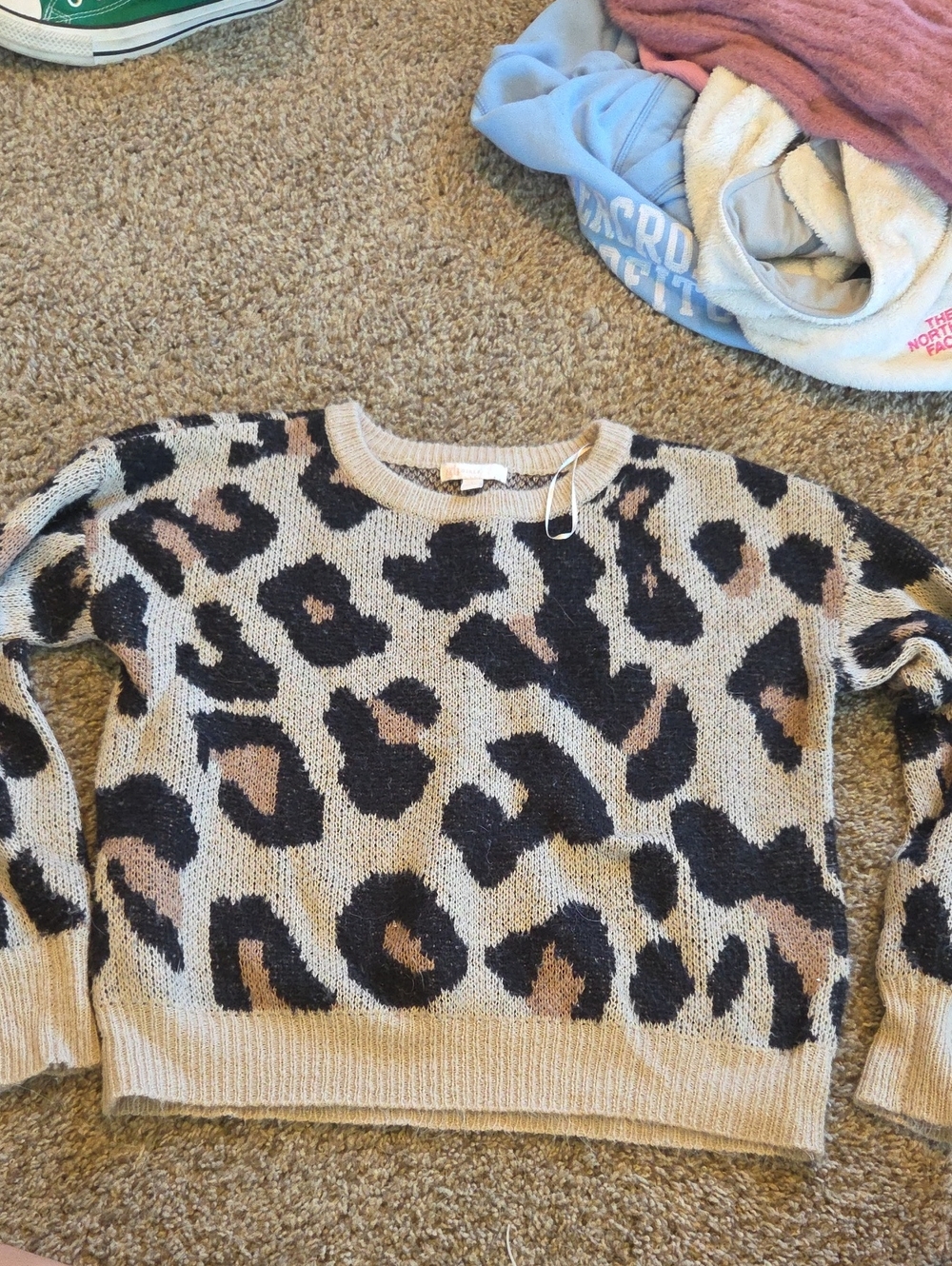 GB girls Leopard Print Crewneck Sweater - Beige, Black, Brown